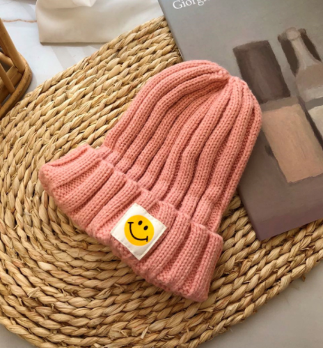 Baby Toddler Ribbed Knit Smile Face Beanie "LOVE SMILE"