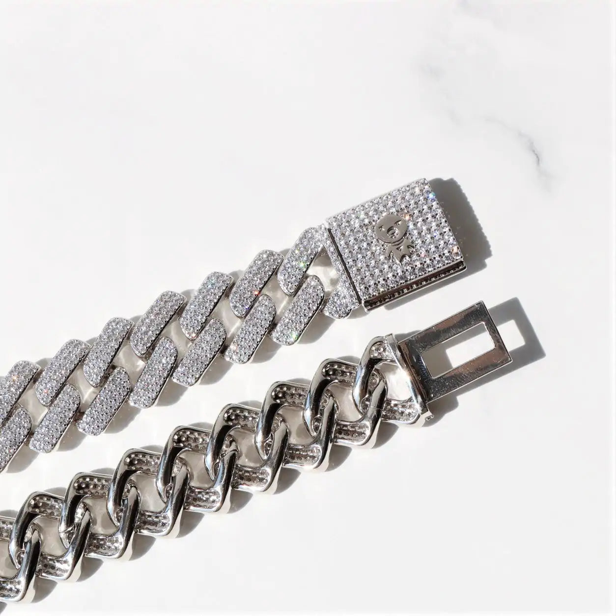 19mm Diamond Prong Monaco Chain in White Gold