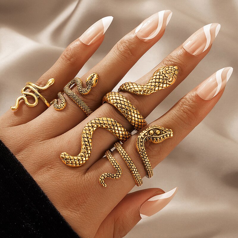 4 Pcs/Set Texture Snake Ring